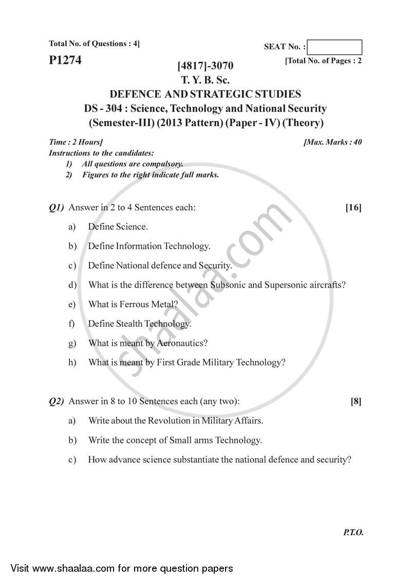 Science Technology and National Security 2015-2016 - B.Sc. - Semester 5 (TYBSc) - University of Pune question paper with PDF download