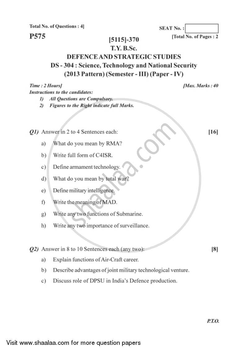 Science Technology and National Security 2016-2017 - B.Sc. - Semester 5 (TYBSc) - University of Pune question paper with PDF download