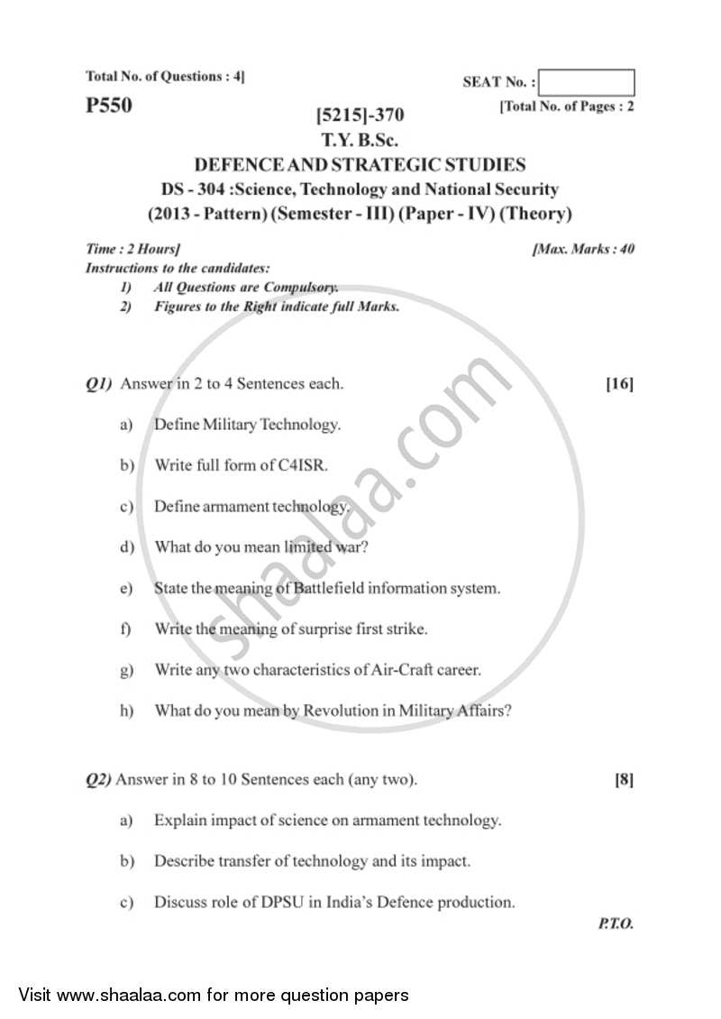 Science Technology and National Security 2017-2018 - B.Sc. - Semester 5 (TYBSc) - University of Pune question paper with PDF download