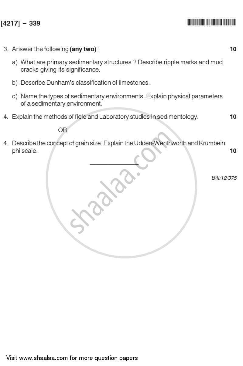 Sedimentary Petrology 2012-2013 - B.Sc. - Semester 5 (TYBSc) - University of Pune question paper with PDF download