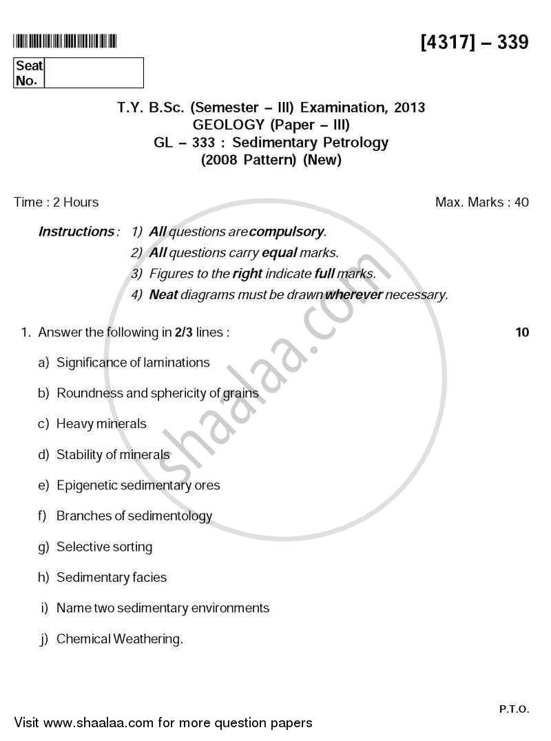 Sedimentary Petrology 2013-2014 - B.Sc. - Semester 5 (TYBSc) - University of Pune question paper with PDF download