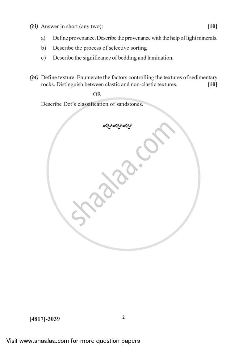 Sedimentary Petrology 2015-2016 - B.Sc. - Semester 5 (TYBSc) - University of Pune question paper with PDF download