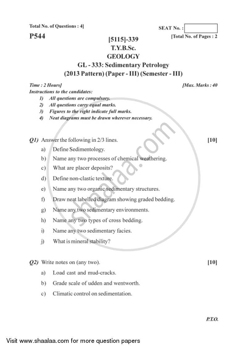 Sedimentary Petrology 2016-2017 - B.Sc. - Semester 5 (TYBSc) - University of Pune question paper with PDF download
