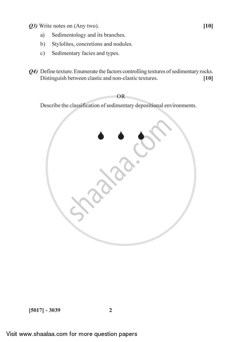 Sedimentary Petrology 2016-2017 - B.Sc. - Semester 5 (TYBSc) - University of Pune question paper with PDF download