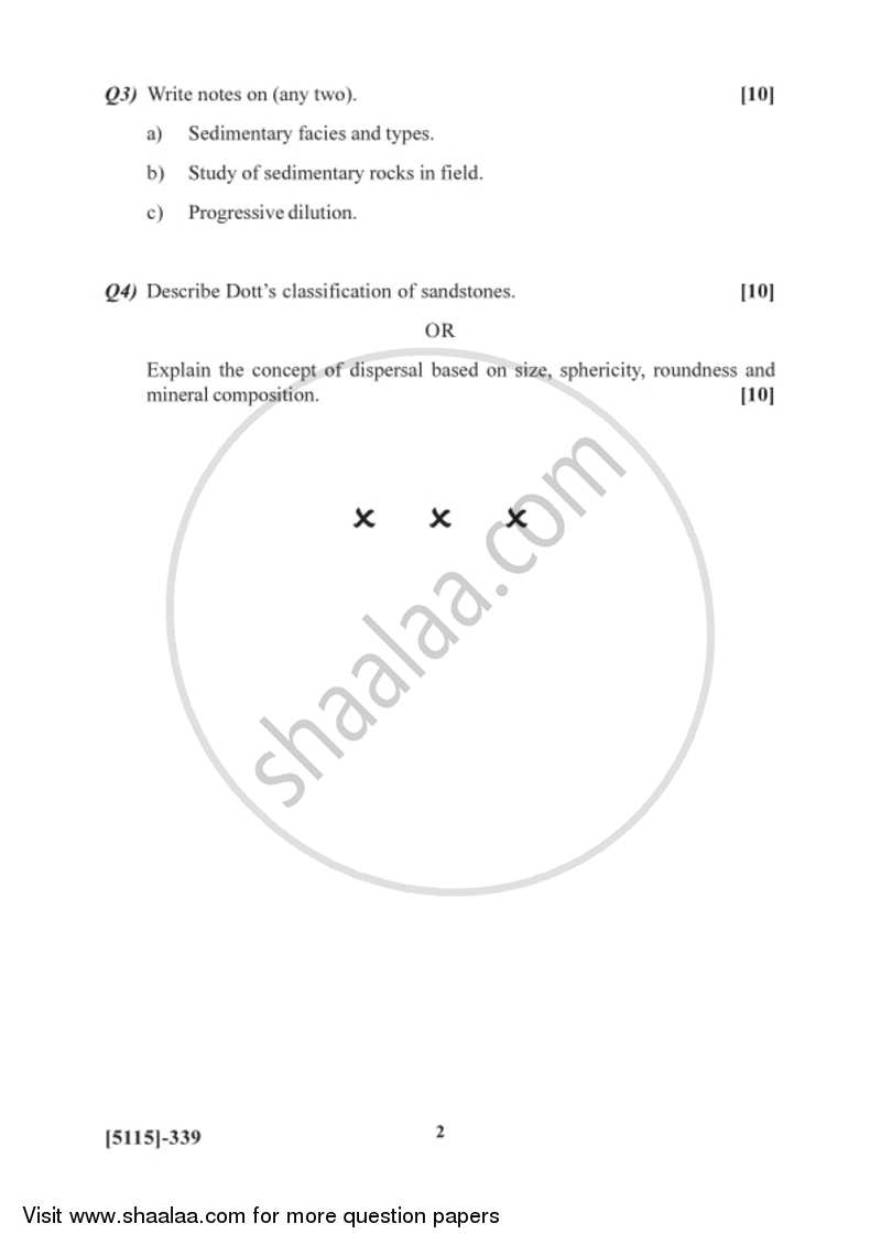 Sedimentary Petrology 2016-2017 - B.Sc. - Semester 5 (TYBSc) - University of Pune question paper with PDF download