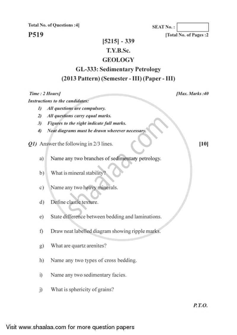 Sedimentary Petrology 2017-2018 - B.Sc. - Semester 5 (TYBSc) - University of Pune question paper with PDF download