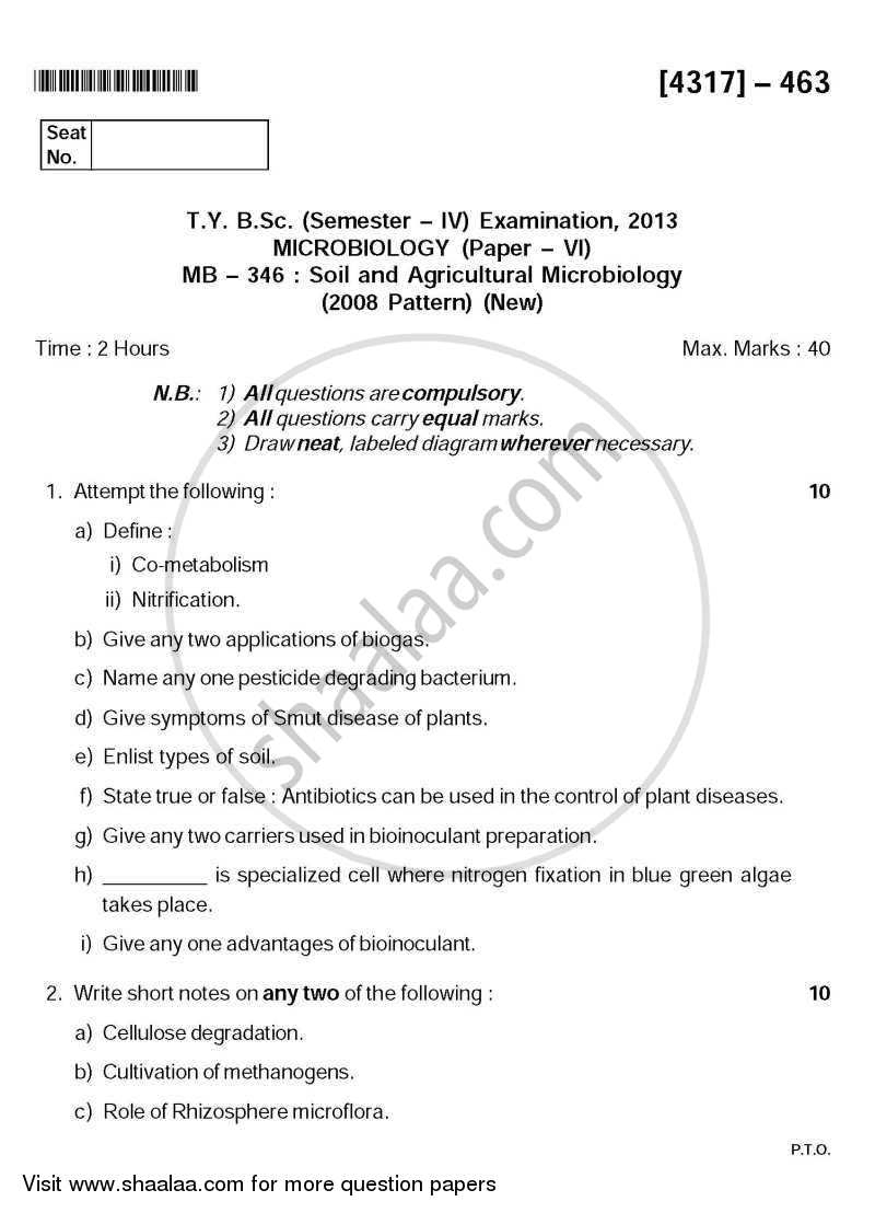 Soil and Agricultural Microbiology 2013-2014 - B.Sc. - Semester 6 (TYBSc) - University of Pune question paper with PDF download