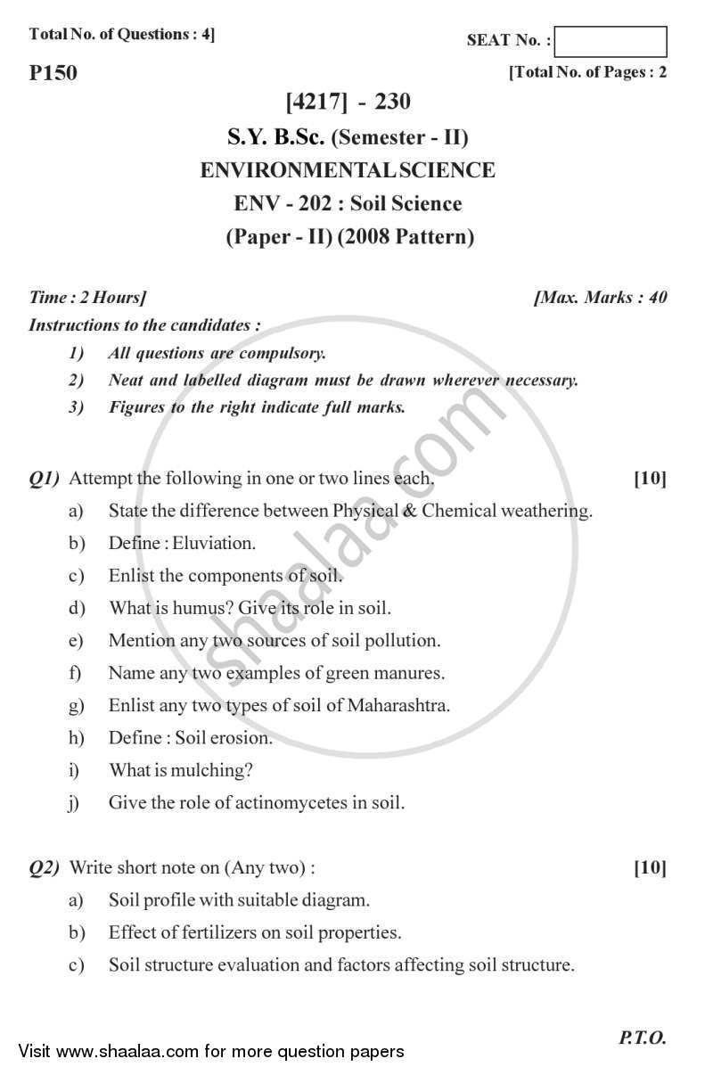 Soil Science 2012-2013 - B.Sc. - Semester 4 (SYBSc) - University of Pune question paper with PDF download