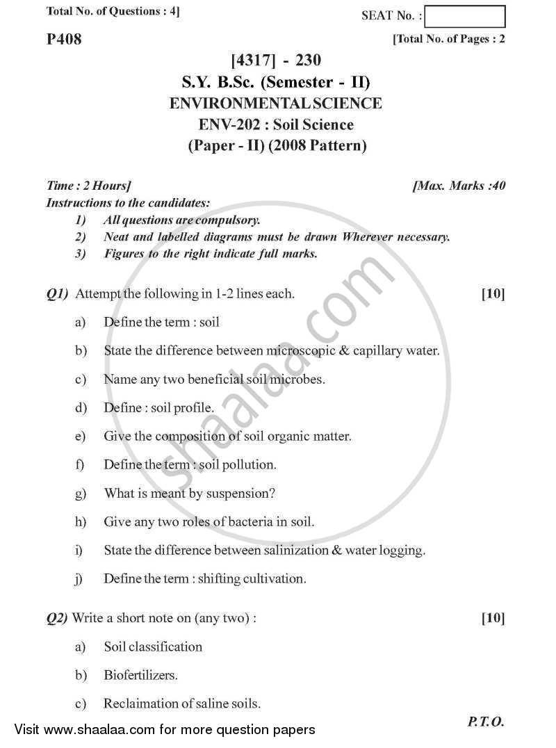 Soil Science 2013-2014 - B.Sc. - Semester 4 (SYBSc) - University of Pune question paper with PDF download