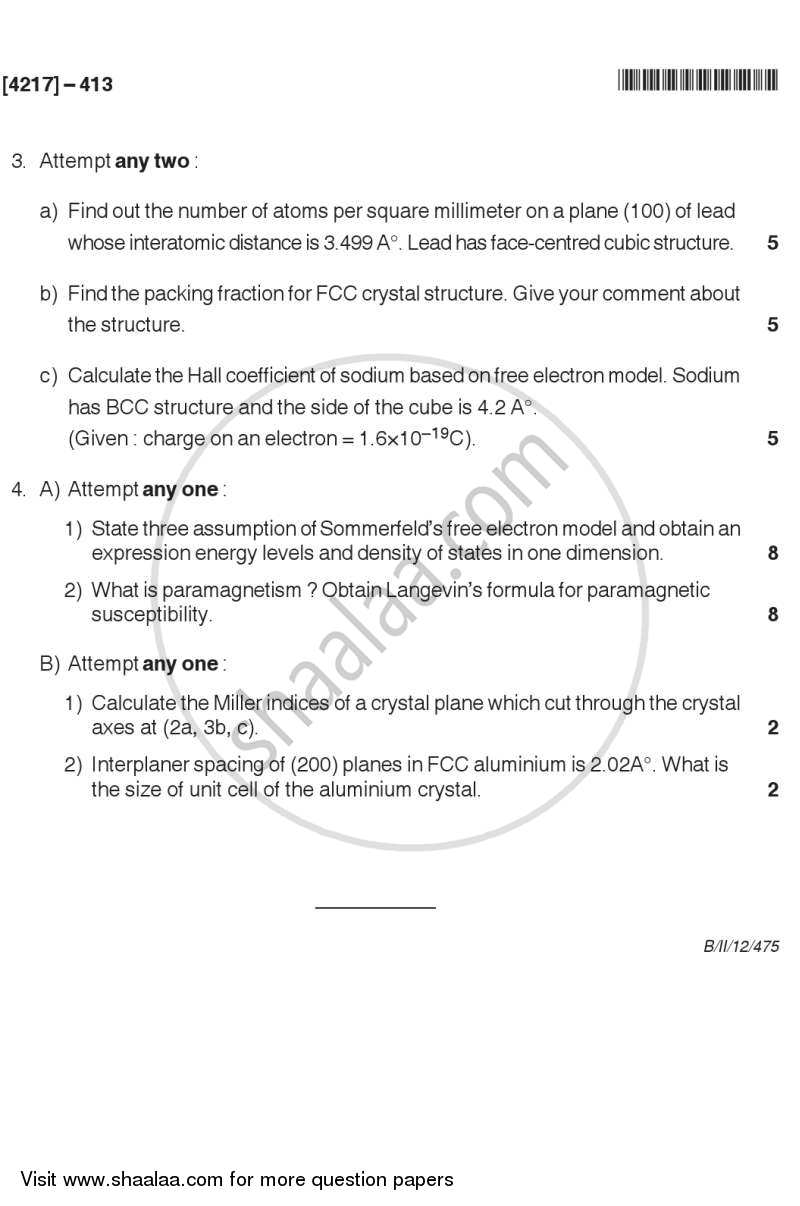 Solid State Physics 2012-2013 - B.Sc. - Semester 6 (TYBSc) - University of Pune question paper with PDF download