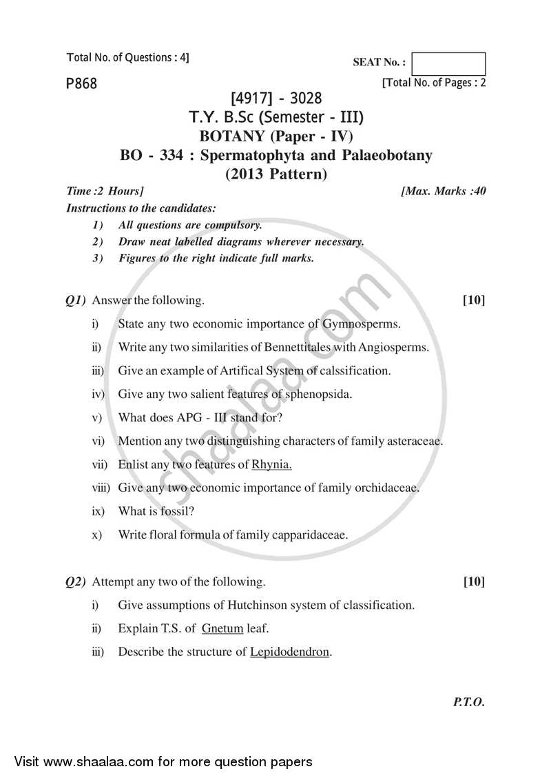 Spermatophyta and Palaeobotany 2015-2016 - B.Sc. - Semester 5 (TYBSc) - University of Pune question paper with PDF download