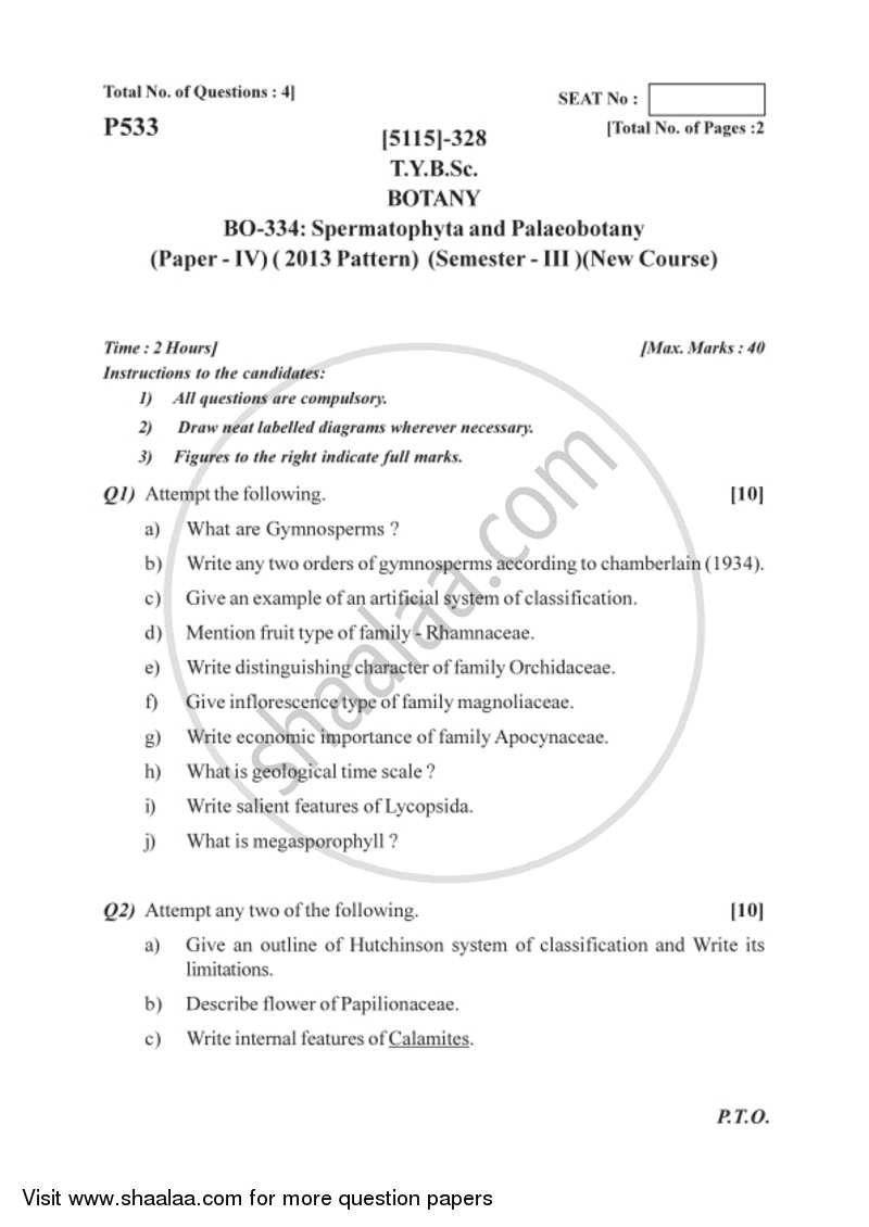 Spermatophyta and Palaeobotany 2016-2017 - B.Sc. - Semester 5 (TYBSc) - University of Pune question paper with PDF download