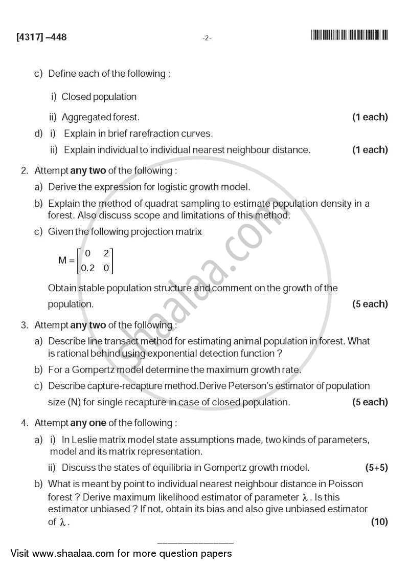 Statistical Ecology 2013-2014 - B.Sc. - Semester 6 (TYBSc) - University of Pune question paper with PDF download