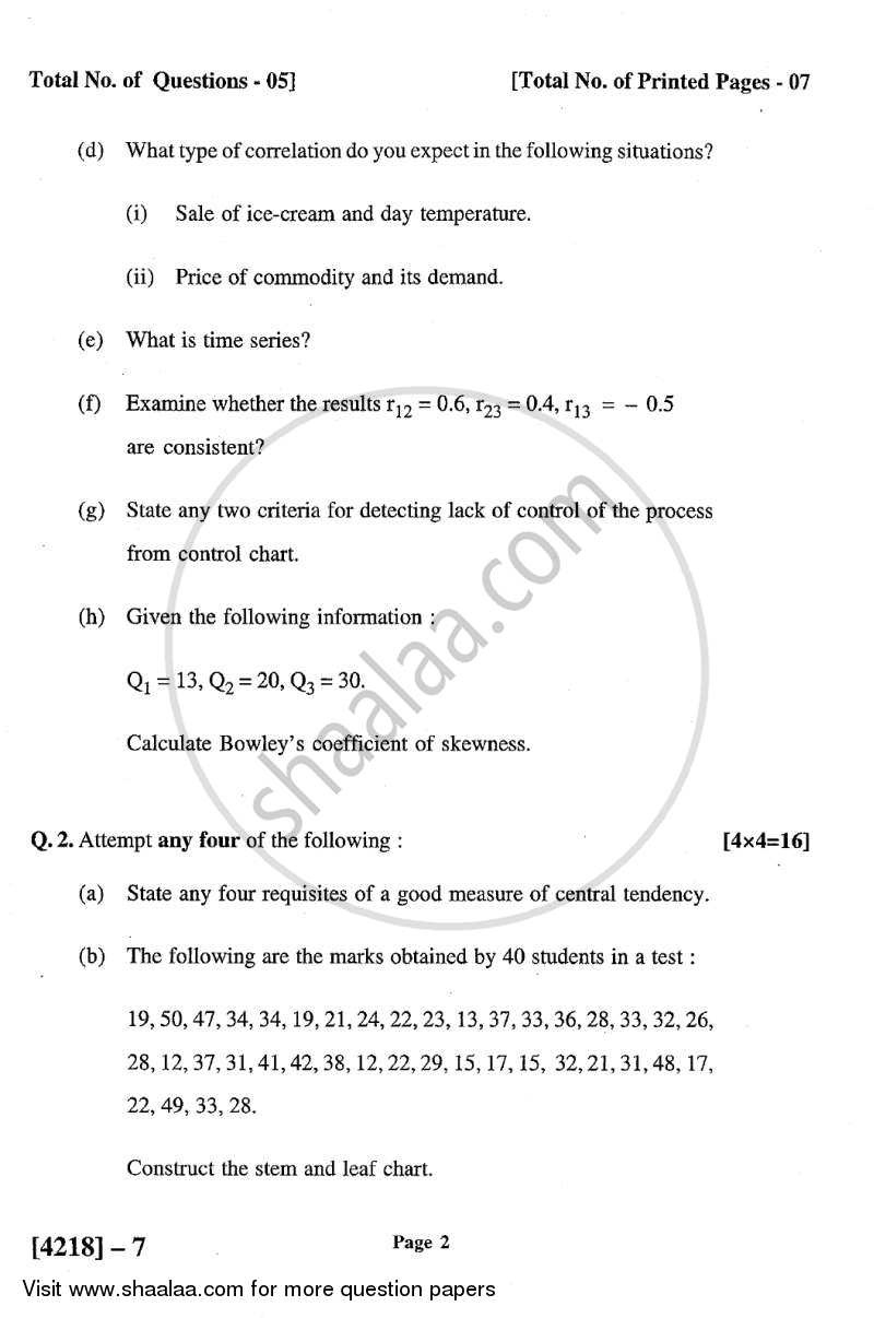 Statistical Methods 1 2012-2013 - B.Sc. - Semester 2 (FYBSc) - University of Pune question paper with PDF download