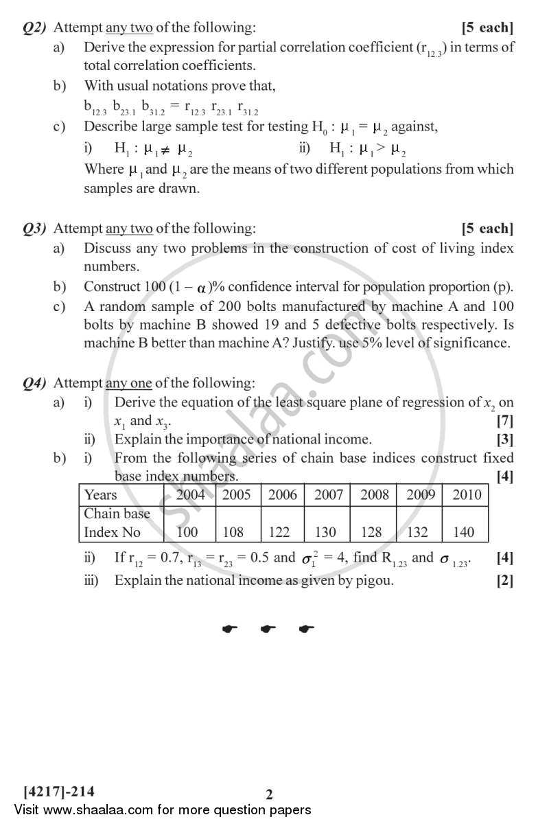 Statistical Methods and National Income 2012-2013 - B.Sc. - Semester 4 (SYBSc) - University of Pune question paper with PDF download