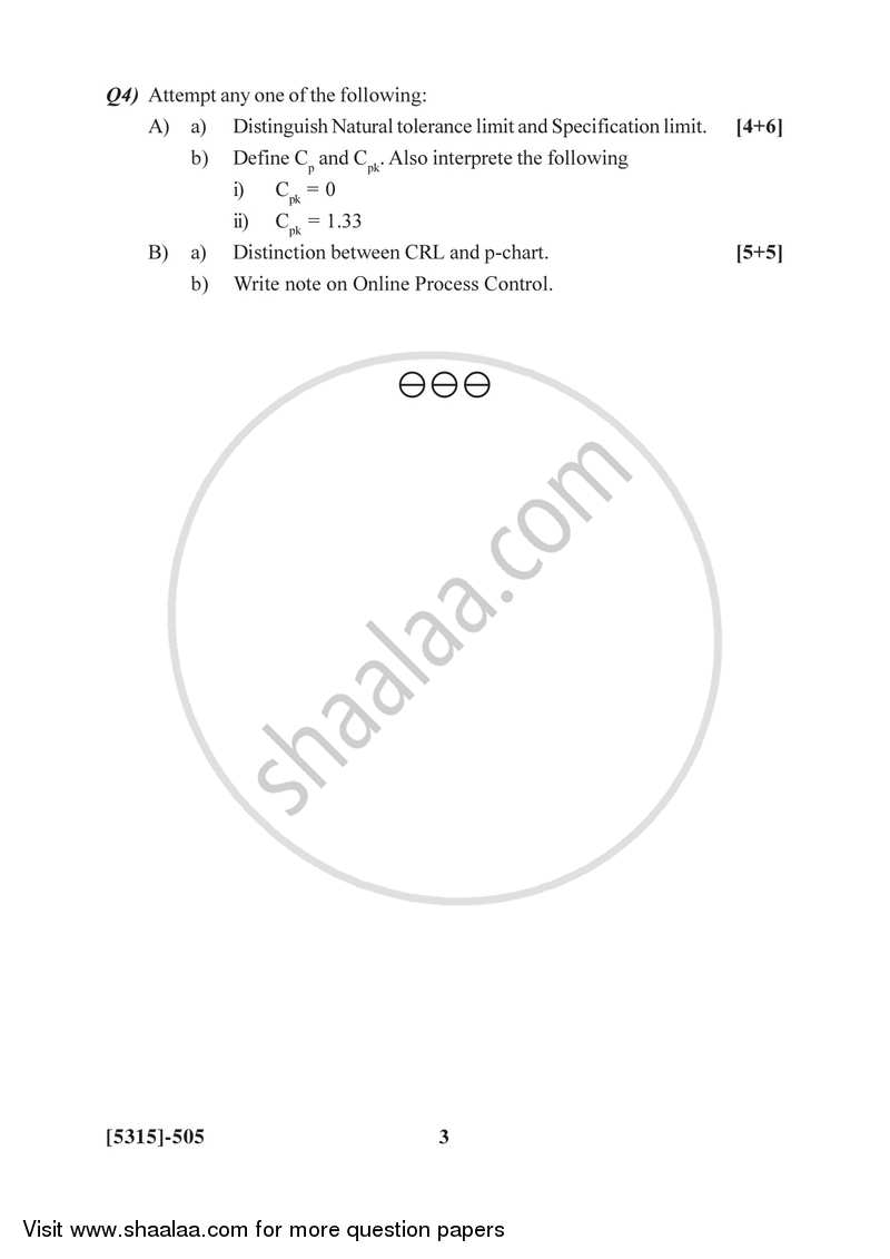 Statistical Process Control ( on Line Methods) 2017-2018 - B.Sc. - Semester 5 (TYBSc) - University of Pune question paper with PDF download