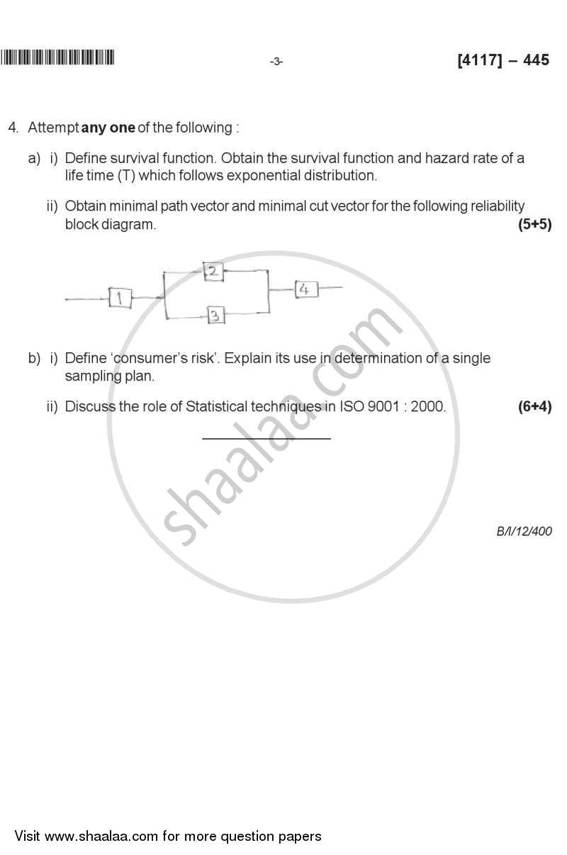 Statistical Process Control (Off Line Methods) 2012-2013 - B.Sc. - Semester 6 (TYBSc) - University of Pune question paper with PDF download