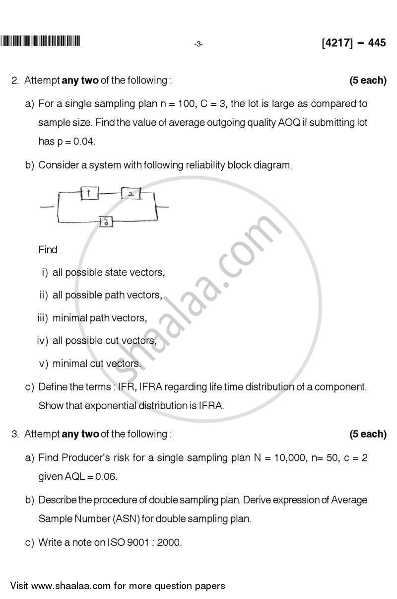 Statistical Process Control (Off Line Methods) 2012-2013 - B.Sc. - Semester 6 (TYBSc) - University of Pune question paper with PDF download