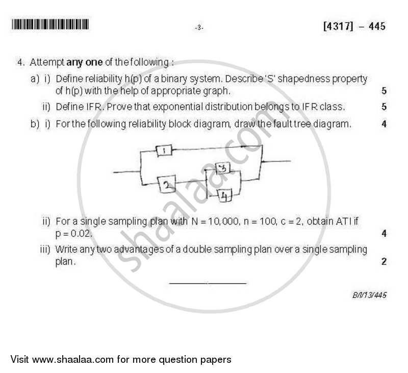 Statistical Process Control (Off Line Methods) 2013-2014 - B.Sc. - Semester 6 (TYBSc) - University of Pune question paper with PDF download