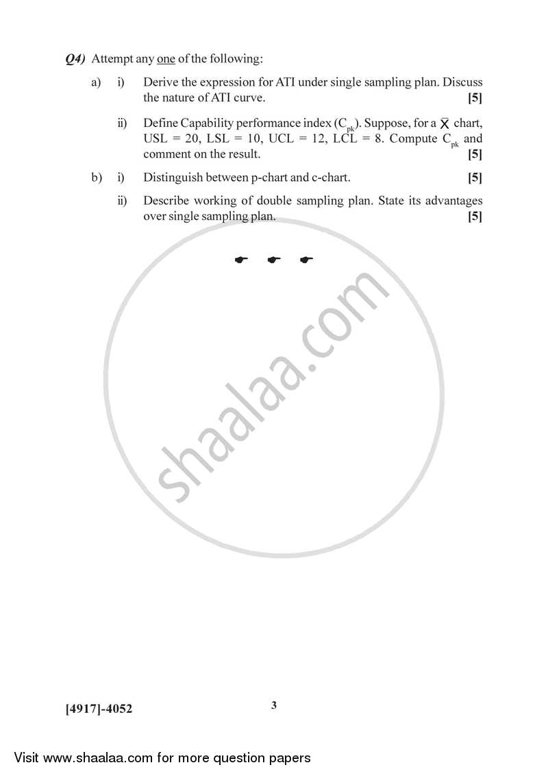 Statistical Process Control (Off Line Methods) 2015-2016 - B.Sc. - Semester 6 (TYBSc) - University of Pune question paper with PDF download