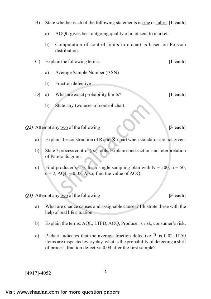 Statistical Process Control (Off Line Methods) 2015-2016 - B.Sc. - Semester 6 (TYBSc) - University of Pune question paper with PDF download