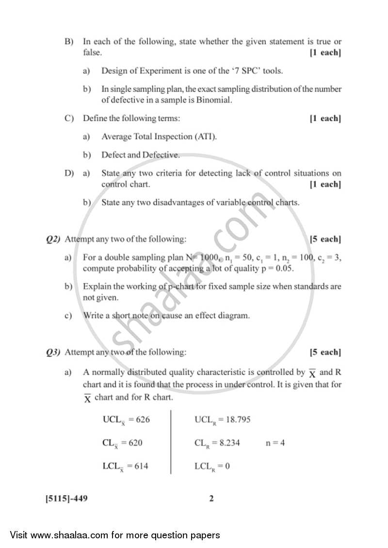 Statistical Quality Control 2016-2017 - B.Sc. - Semester 6 (TYBSc) - University of Pune question paper with PDF download