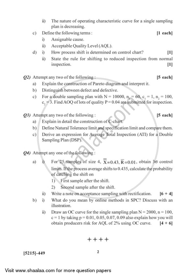 Statistical Quality Control 2017-2018 - B.Sc. - Semester 6 (TYBSc) - University of Pune question paper with PDF download