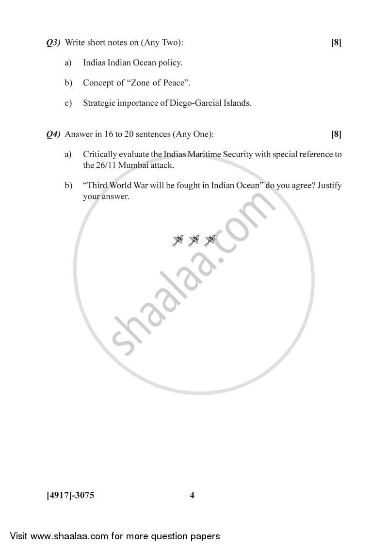 Strategic Environment of Indian Ocean 2015-2016 - B.Sc. - Semester 5 (TYBSc) - University of Pune question paper with PDF download