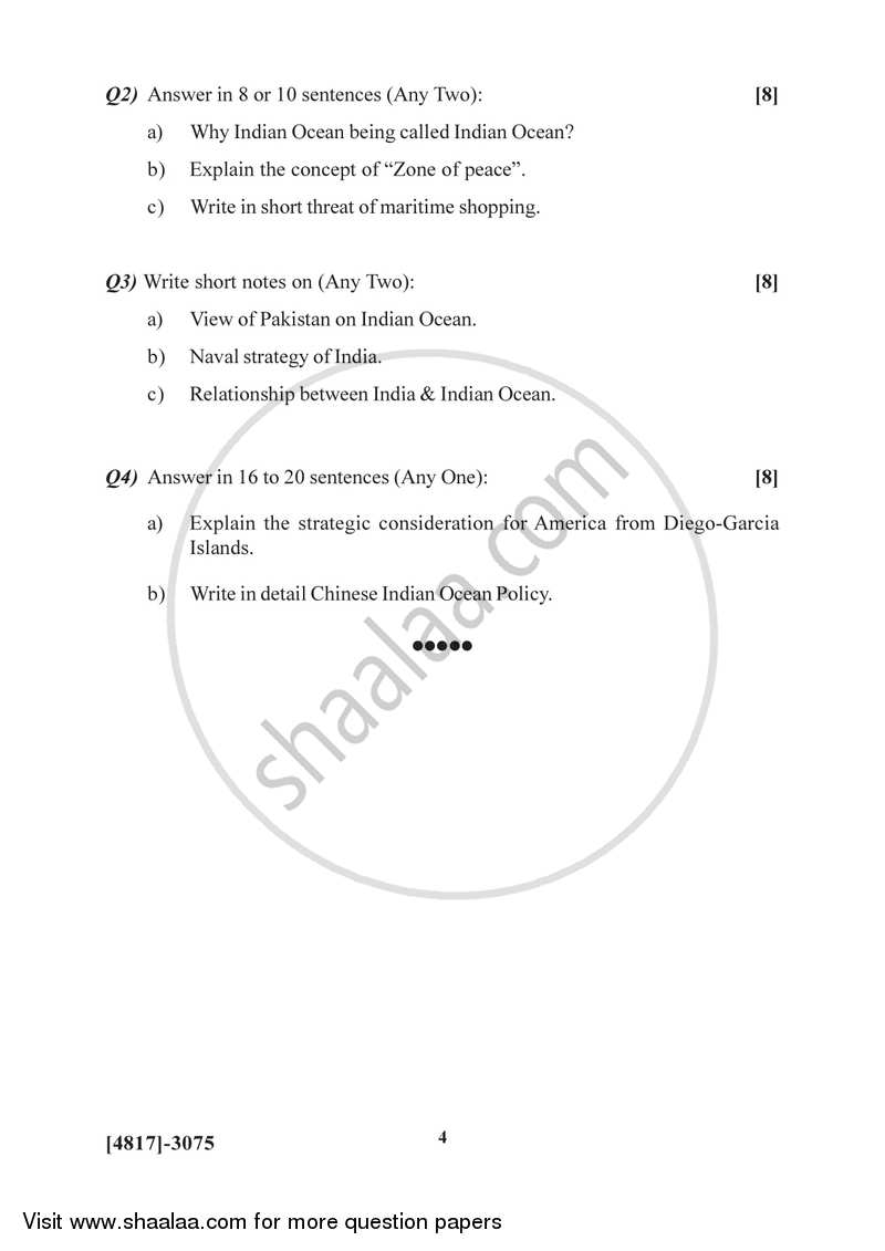 Strategic Environment of Indian Ocean 2015-2016 - B.Sc. - Semester 5 (TYBSc) - University of Pune question paper with PDF download