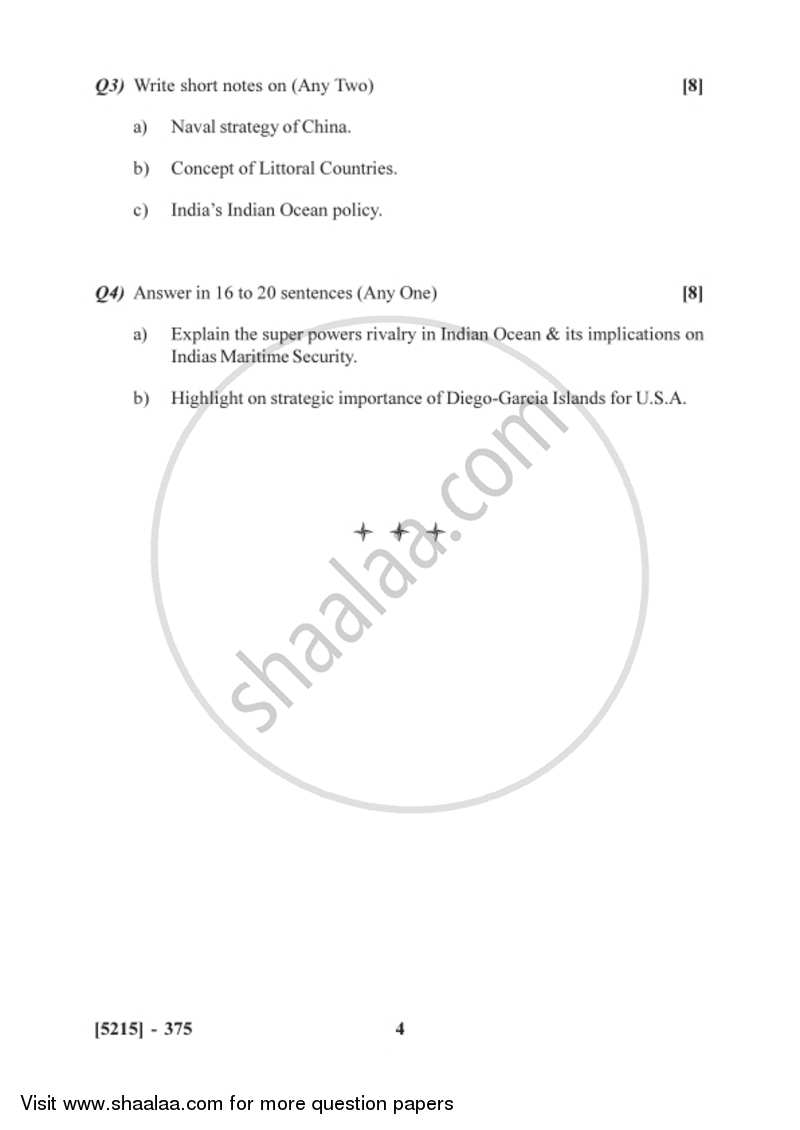 Strategic Environment of Indian Ocean 2017-2018 - B.Sc. - Semester 5 (TYBSc) - University of Pune question paper with PDF download