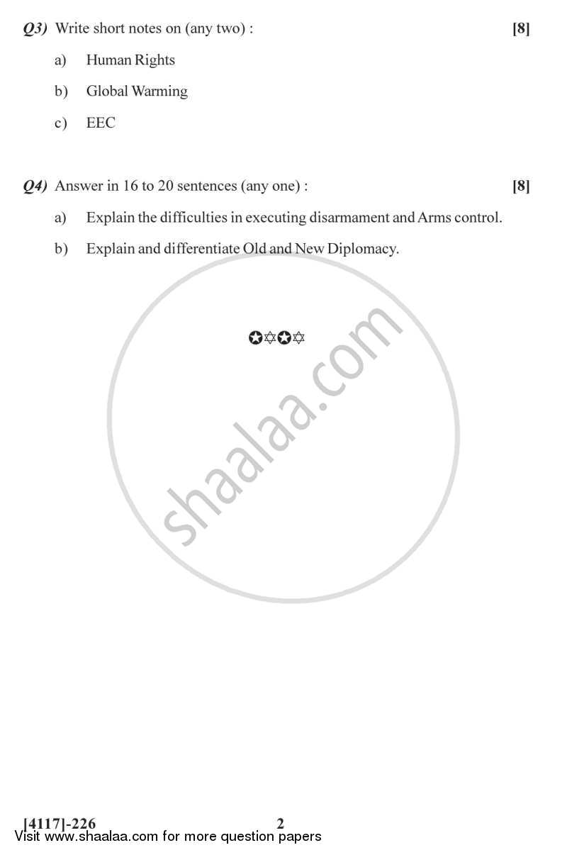 Strategic Issues in International Relations 2012-2013 - B.Sc. - Semester 4 (SYBSc) - University of Pune question paper with PDF download