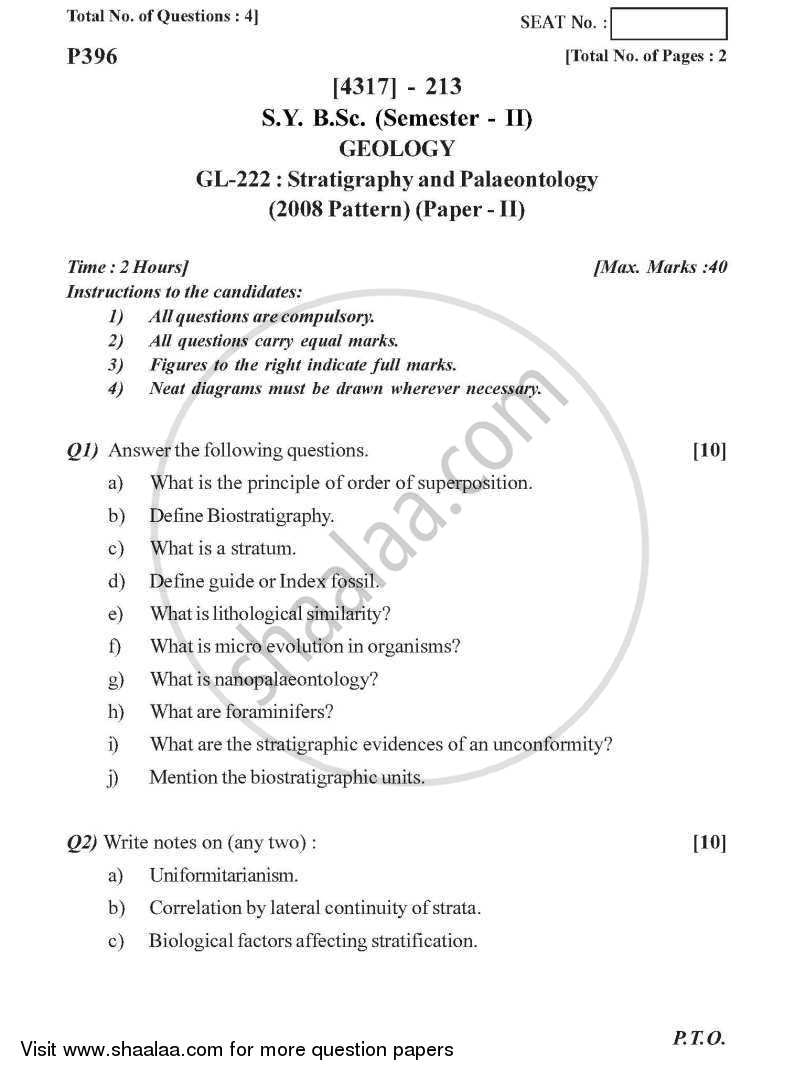 Stratigraphy and Palaeontology 2013-2014 - B.Sc. - Semester 4 (SYBSc) - University of Pune question paper with PDF download