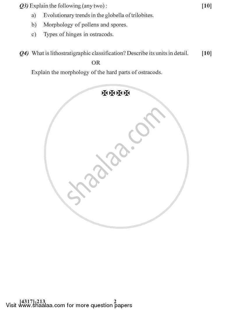 Stratigraphy and Palaeontology 2013-2014 - B.Sc. - Semester 4 (SYBSc) - University of Pune question paper with PDF download