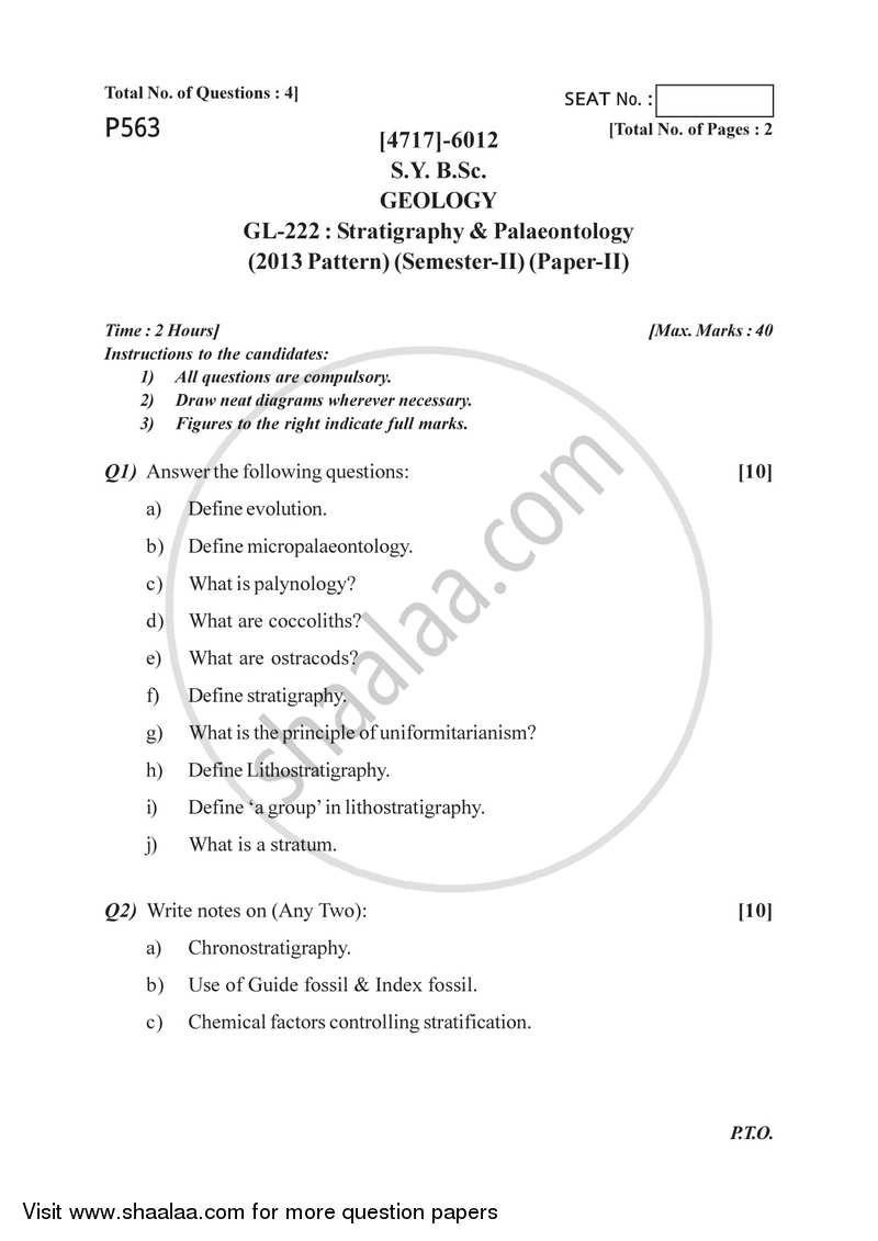 Stratigraphy and Palaeontology 2014-2015 - B.Sc. - Semester 4 (SYBSc) - University of Pune question paper with PDF download