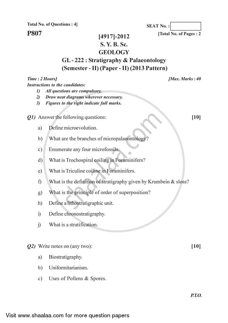 Stratigraphy and Palaeontology 2015-2016 - B.Sc. - Semester 4 (SYBSc) - University of Pune question paper with PDF download