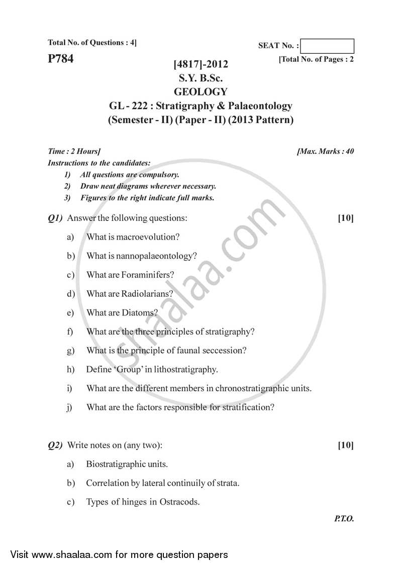 Stratigraphy and Palaeontology 2015-2016 - B.Sc. - Semester 4 (SYBSc) - University of Pune question paper with PDF download