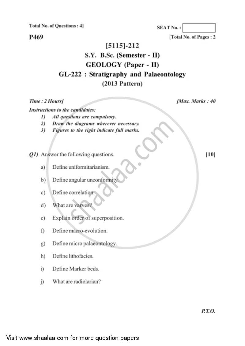 Stratigraphy and Palaeontology 2016-2017 - B.Sc. - Semester 4 (SYBSc) - University of Pune question paper with PDF download