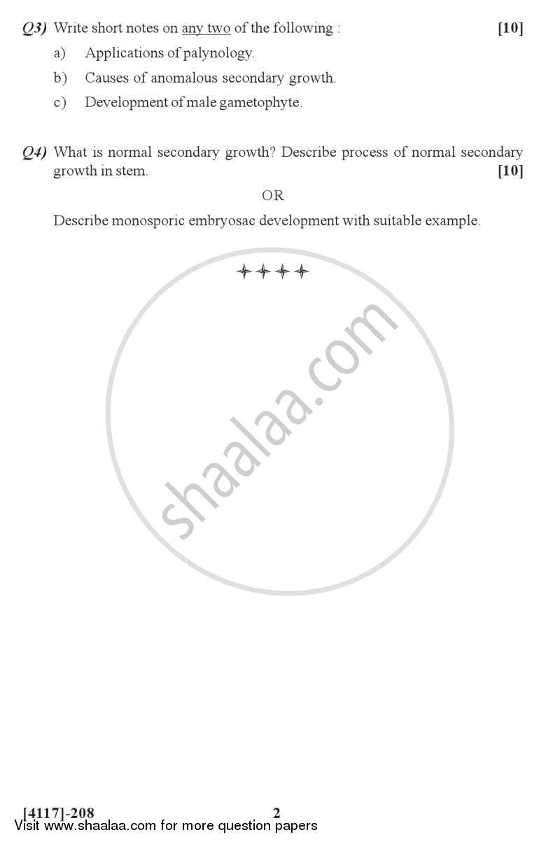 Structural Botany(Anatomy, Embryology and Palynology) 2012-2013 - B.Sc. - Semester 4 (SYBSc) - University of Pune question paper with PDF download