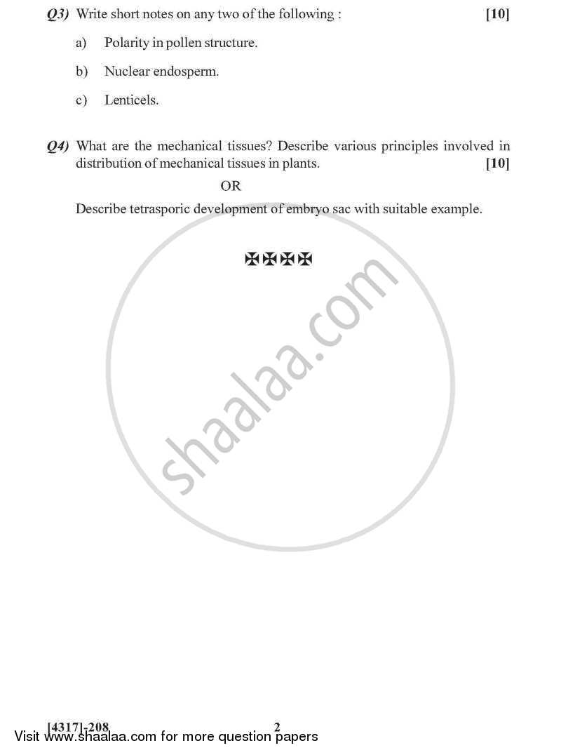 Structural Botany(Anatomy, Embryology and Palynology) 2013-2014 - B.Sc. - Semester 4 (SYBSc) - University of Pune question paper with PDF download