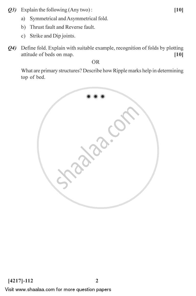 Structural Geology 2012-2013 - B.Sc. - Semester 3 (SYBSc) - University of Pune question paper with PDF download
