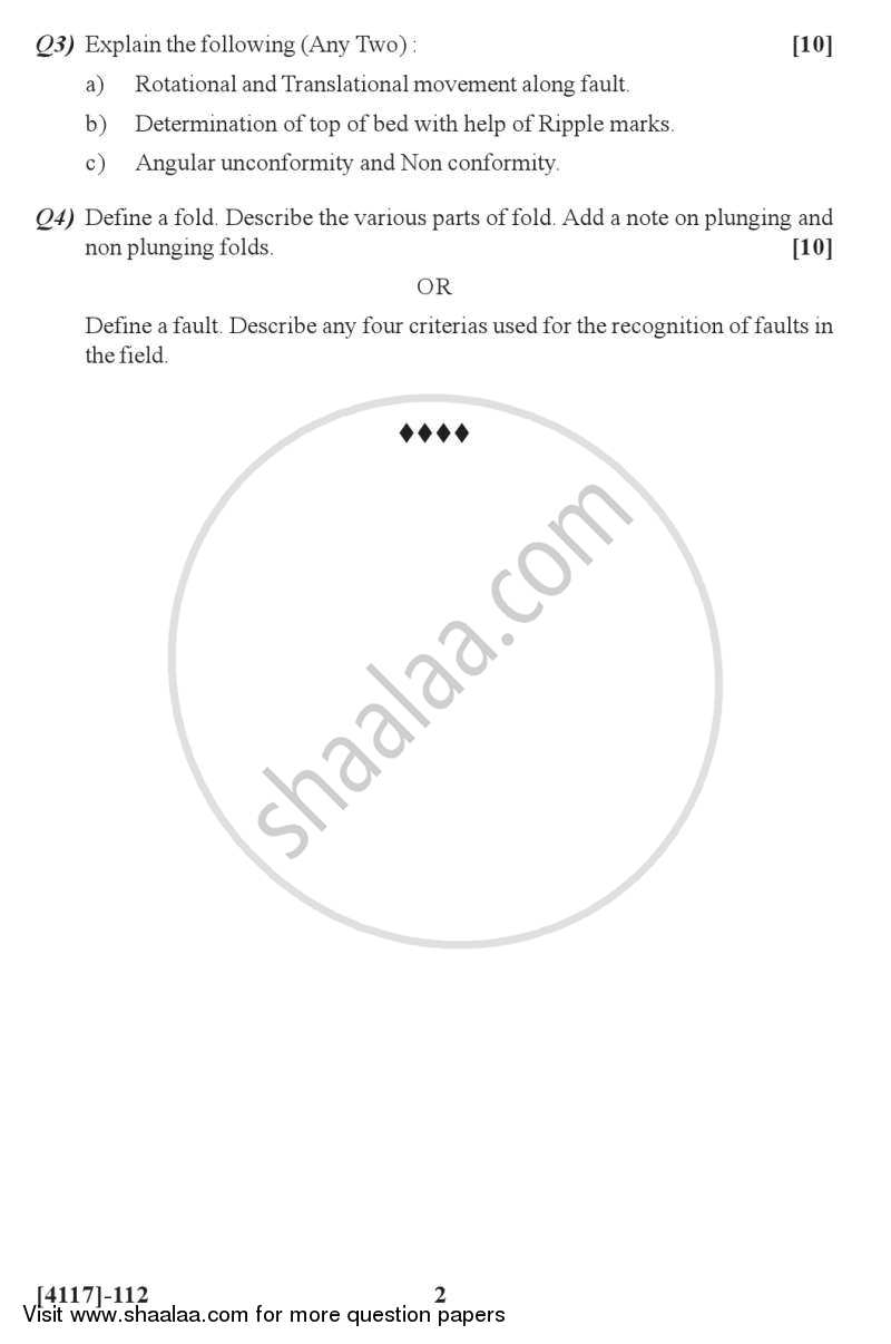 Structural Geology 2012-2013 - B.Sc. - Semester 3 (SYBSc) - University of Pune question paper with PDF download