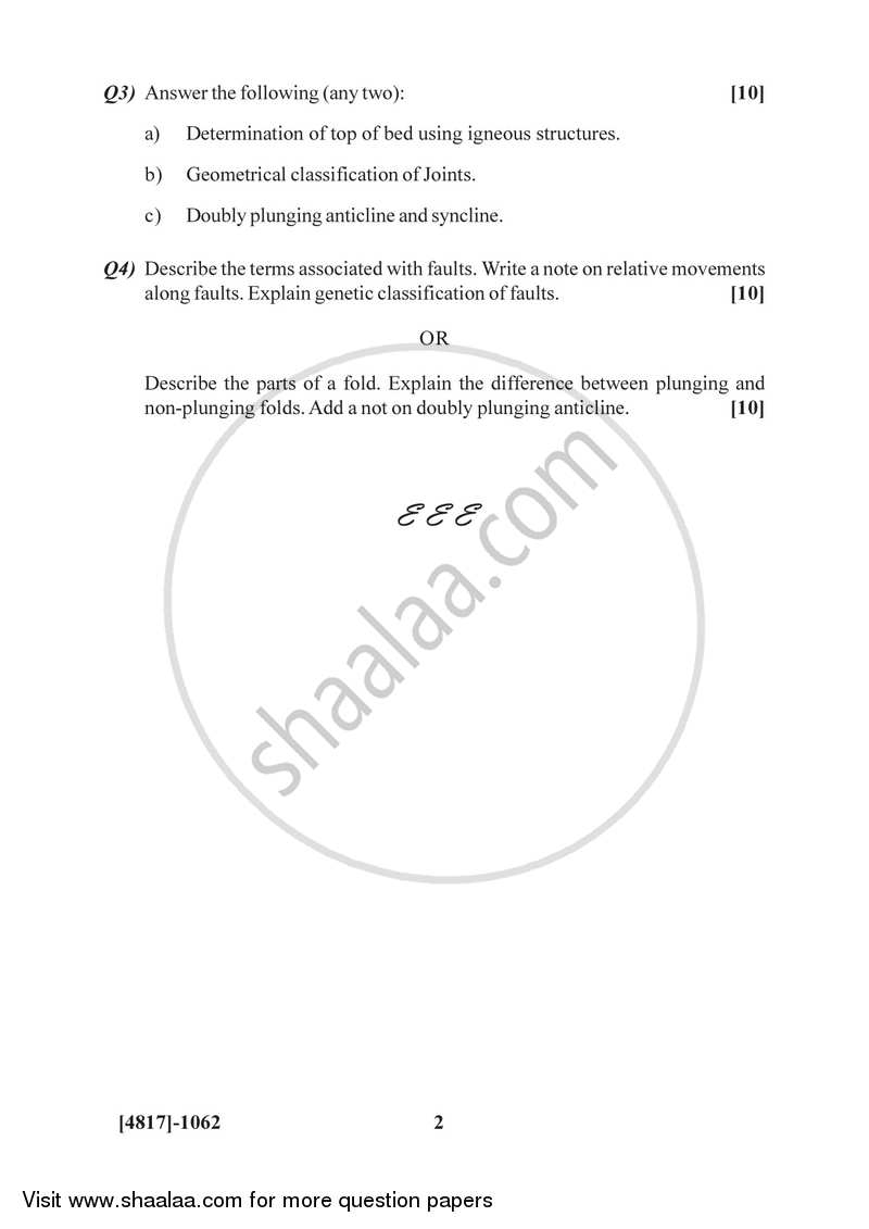 Structural Geology 2015-2016 - B.Sc. - Semester 3 (SYBSc) - University of Pune question paper with PDF download