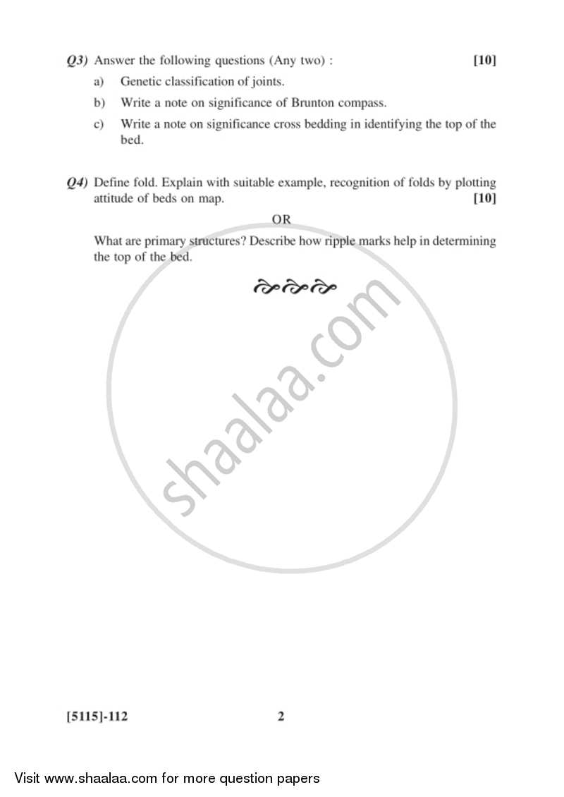 Structural Geology 2016-2017 - B.Sc. - Semester 3 (SYBSc) - University of Pune question paper with PDF download