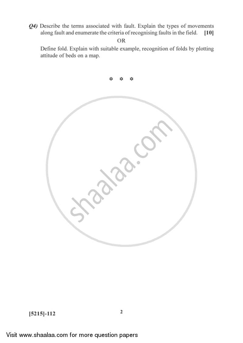 Structural Geology 2017-2018 - B.Sc. - Semester 3 (SYBSc) - University of Pune question paper with PDF download