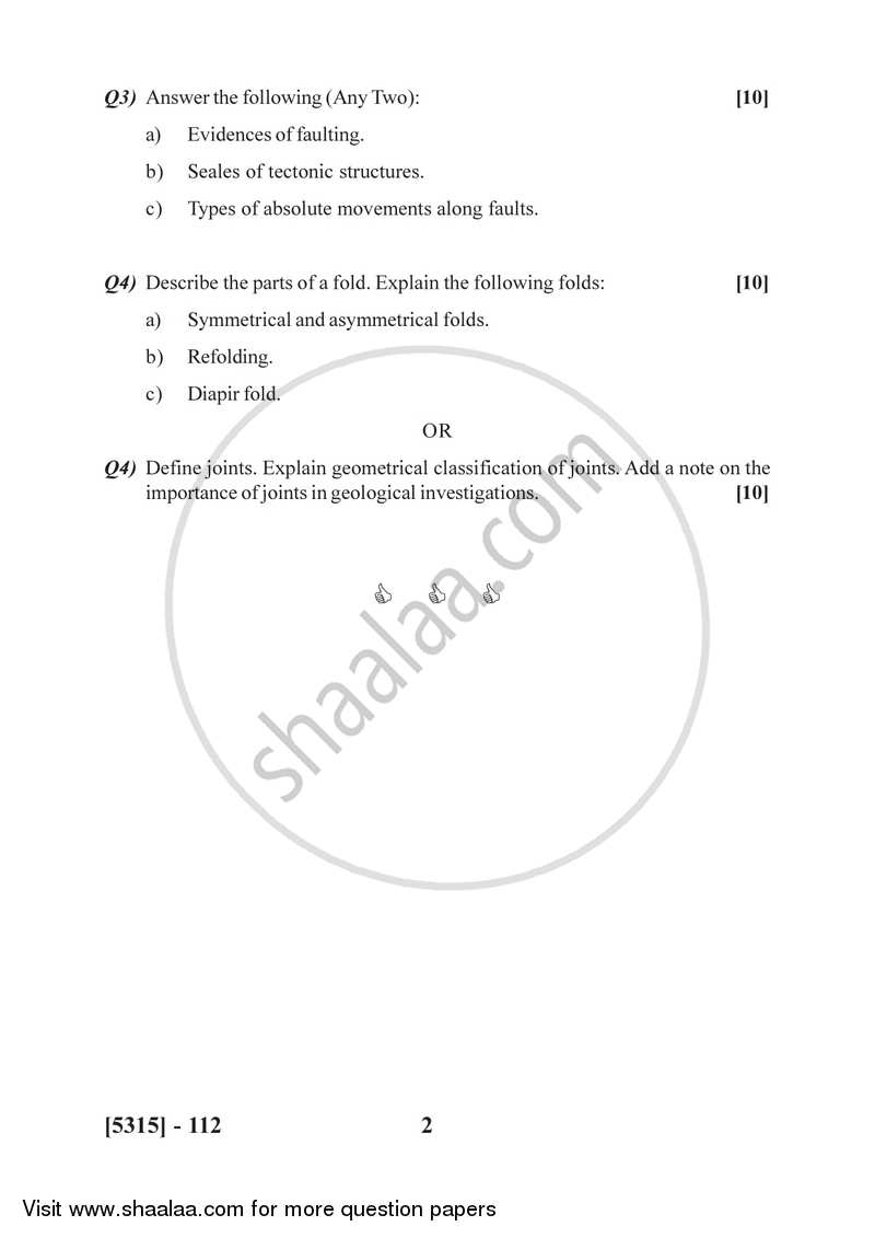 Structural Geology 2017-2018 - B.Sc. - Semester 3 (SYBSc) - University of Pune question paper with PDF download
