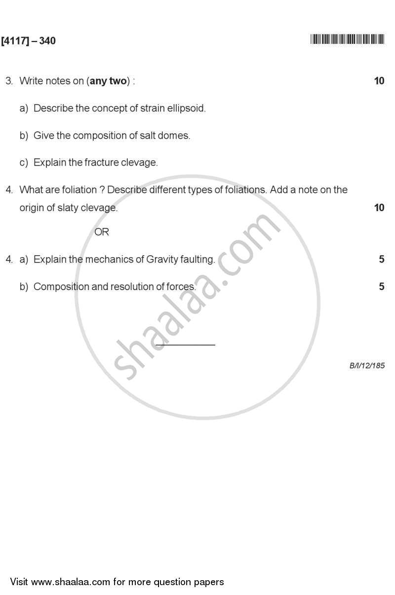 Structural Geology 2012-2013 - B.Sc. - Semester 5 (TYBSc) - University of Pune question paper with PDF download