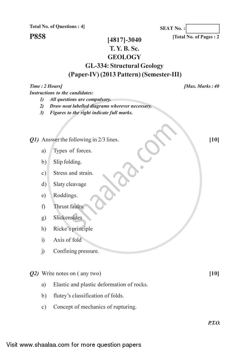 Structural Geology 2015-2016 - B.Sc. - Semester 5 (TYBSc) - University of Pune question paper with PDF download