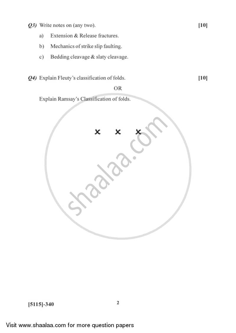 Structural Geology 2016-2017 - B.Sc. - Semester 5 (TYBSc) - University of Pune question paper with PDF download