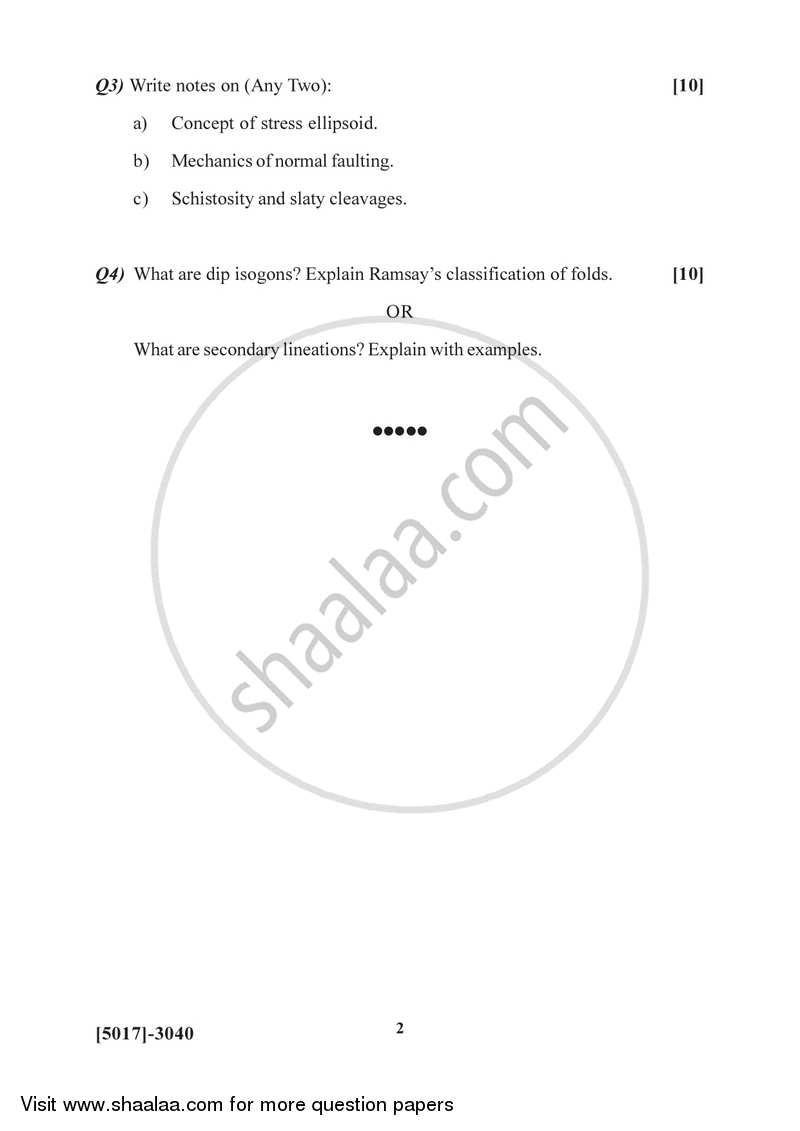 Structural Geology 2016-2017 - B.Sc. - Semester 5 (TYBSc) - University of Pune question paper with PDF download