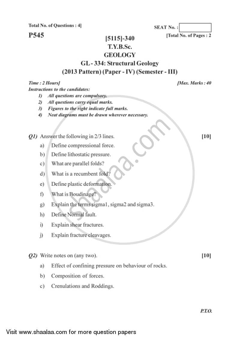 Structural Geology 2016-2017 - B.Sc. - Semester 5 (TYBSc) - University of Pune question paper with PDF download